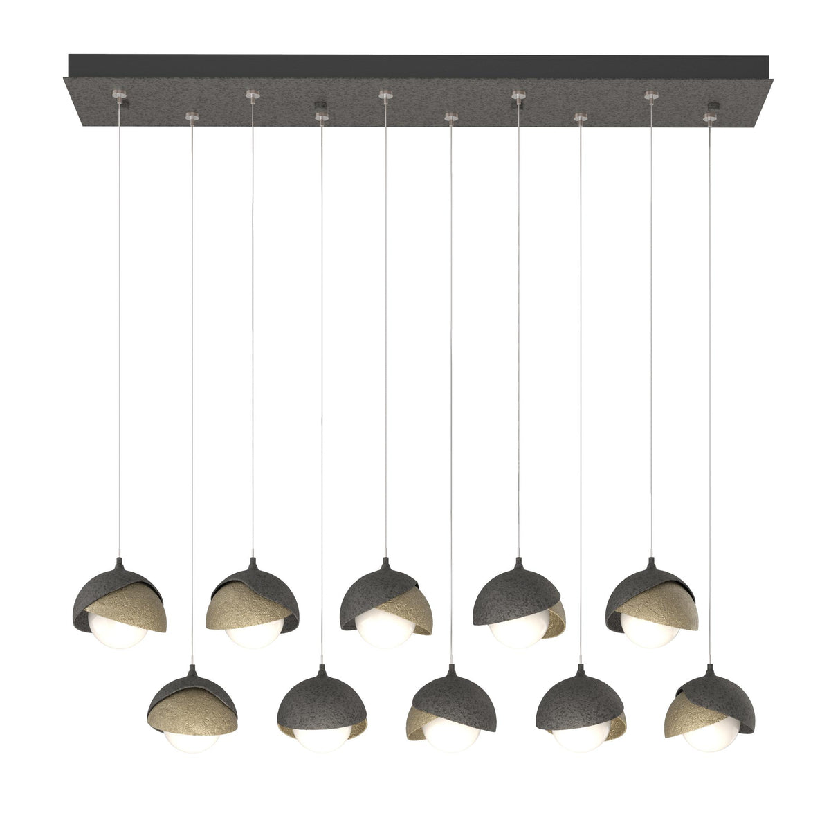 Hubbardton Forge 2022 Natural Iron Soft Gold Opal Glass (GG) Standard Brooklyn 10-Light Double Shade Pendant