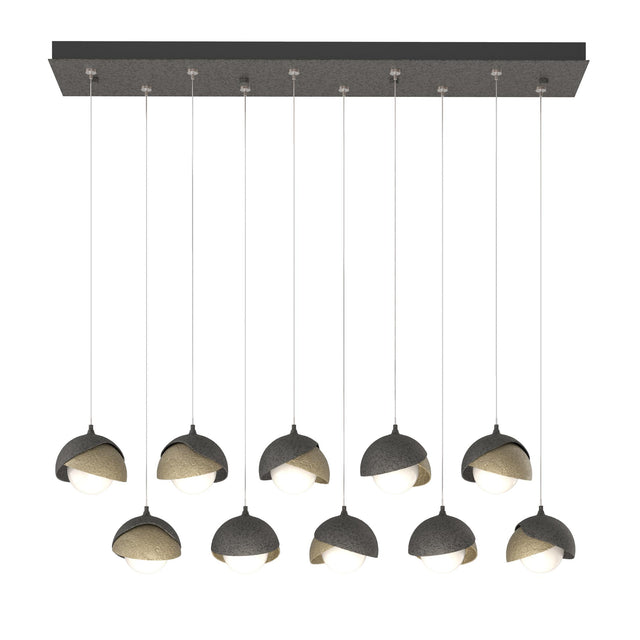 Hubbardton Forge 2022 Natural Iron Soft Gold Opal Glass (GG) Standard Brooklyn 10-Light Double Shade Pendant