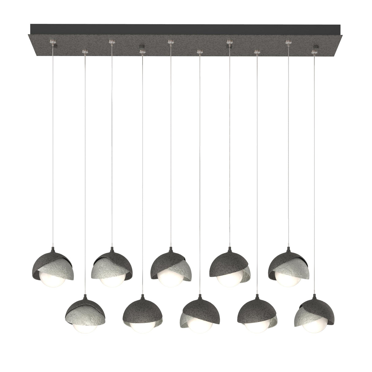 Hubbardton Forge 2022 Natural Iron Sterling Opal Glass (GG) Standard Brooklyn 10-Light Double Shade Pendant
