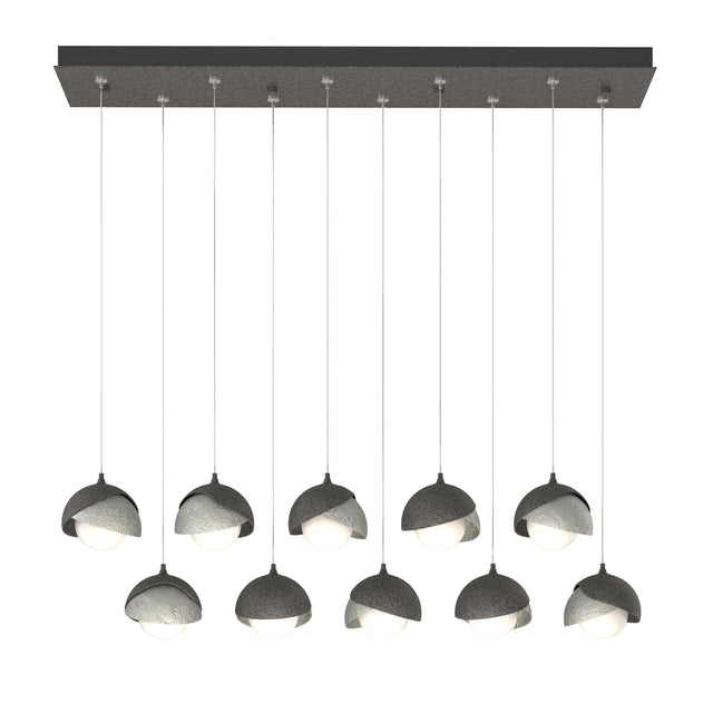 Hubbardton Forge 2022 Natural Iron Sterling Opal Glass (GG) Standard Brooklyn 10-Light Double Shade Pendant