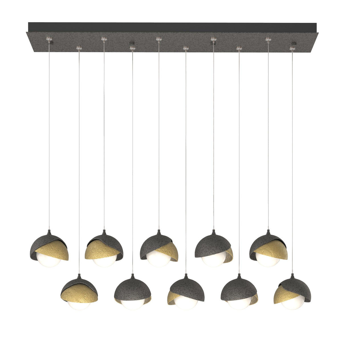 Hubbardton Forge 2022 Natural Iron Modern Brass Opal Glass (GG) Standard Brooklyn 10-Light Double Shade Pendant