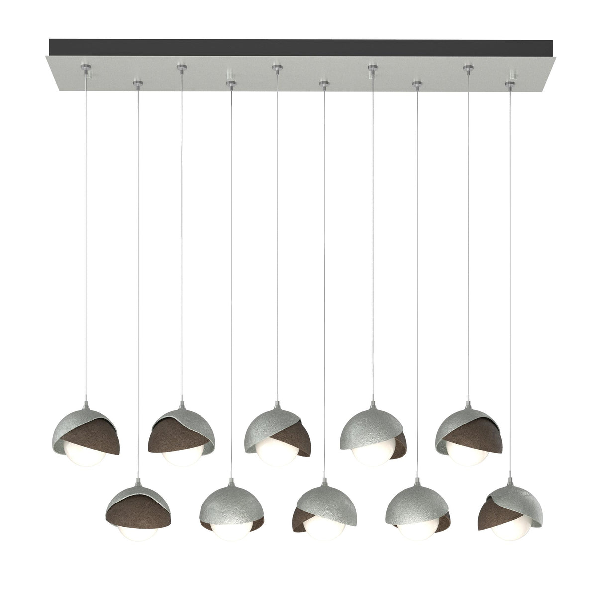 Hubbardton Forge 2022 Vintage Platinum Bronze Opal Glass (GG) Standard Brooklyn 10-Light Double Shade Pendant