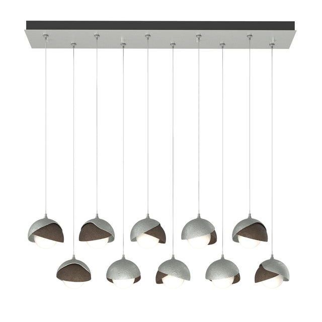 Hubbardton Forge 2022 Vintage Platinum Bronze Opal Glass (GG) Standard Brooklyn 10-Light Double Shade Pendant