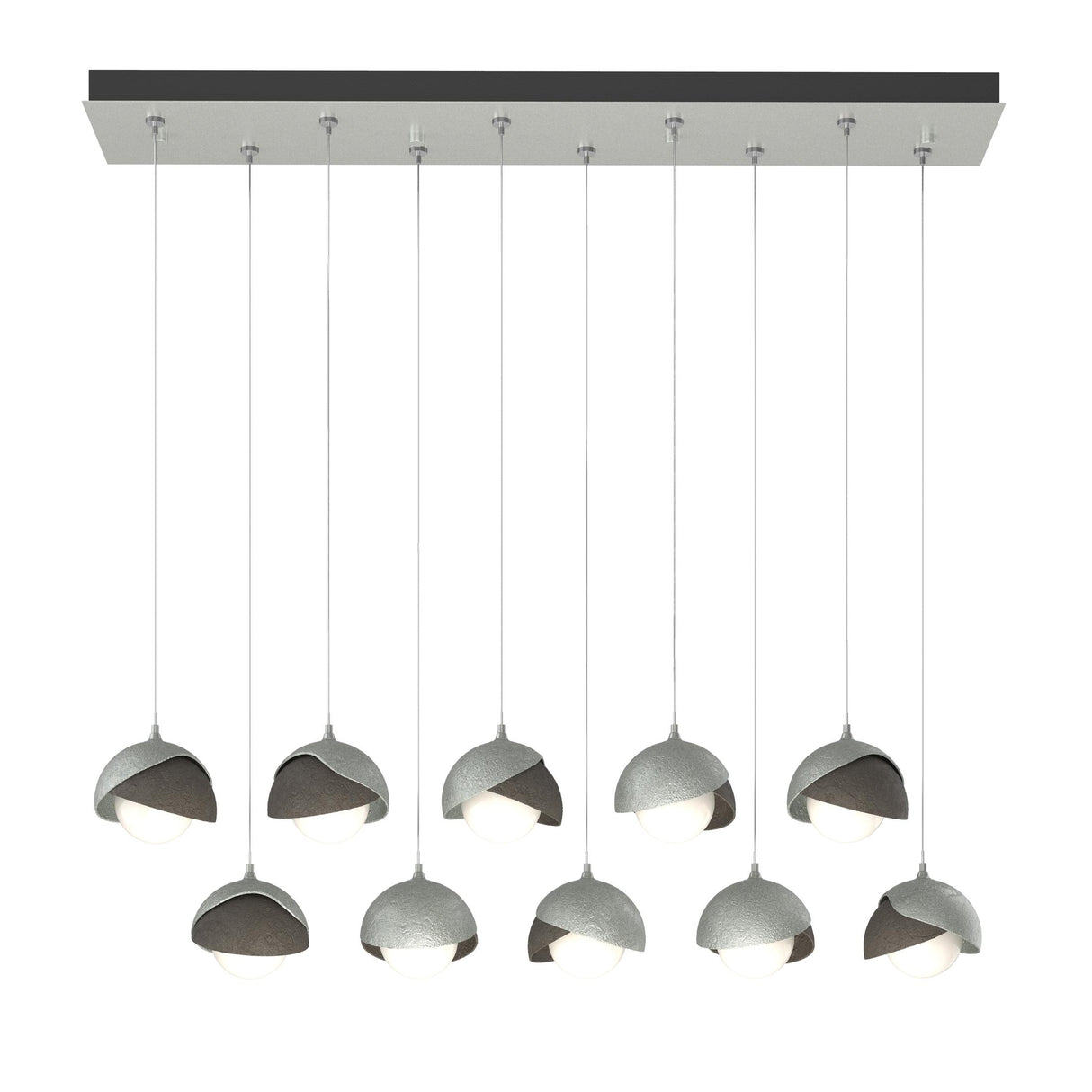 Hubbardton Forge 2022 Vintage Platinum Dark Smoke Opal Glass (GG) Standard Brooklyn 10-Light Double Shade Pendant