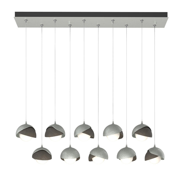 Hubbardton Forge 2022 Vintage Platinum Dark Smoke Opal Glass (GG) Standard Brooklyn 10-Light Double Shade Pendant