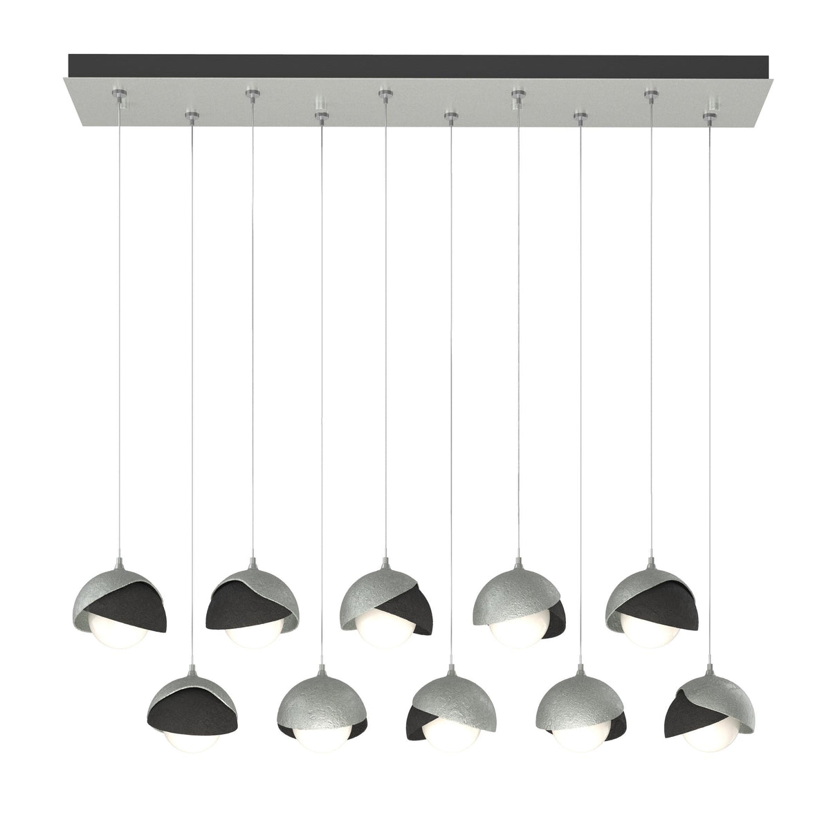 Hubbardton Forge 2022 Vintage Platinum Black Opal Glass (GG) Standard Brooklyn 10-Light Double Shade Pendant