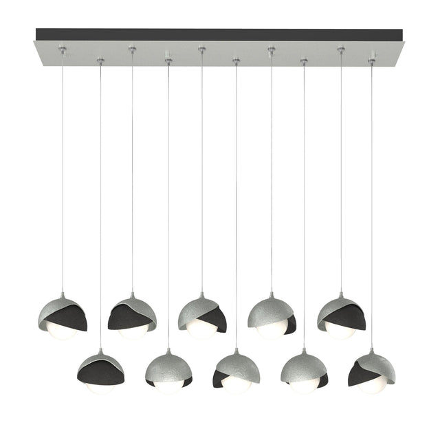Hubbardton Forge 2022 Vintage Platinum Black Opal Glass (GG) Standard Brooklyn 10-Light Double Shade Pendant