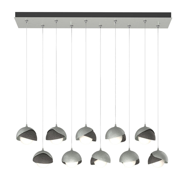 Hubbardton Forge 2022 Vintage Platinum Natural Iron Opal Glass (GG) Standard Brooklyn 10-Light Double Shade Pendant