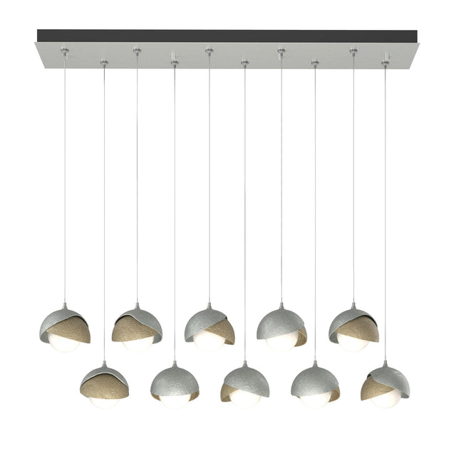 Hubbardton Forge 2022 Vintage Platinum Soft Gold Opal Glass (GG) Standard Brooklyn 10-Light Double Shade Pendant
