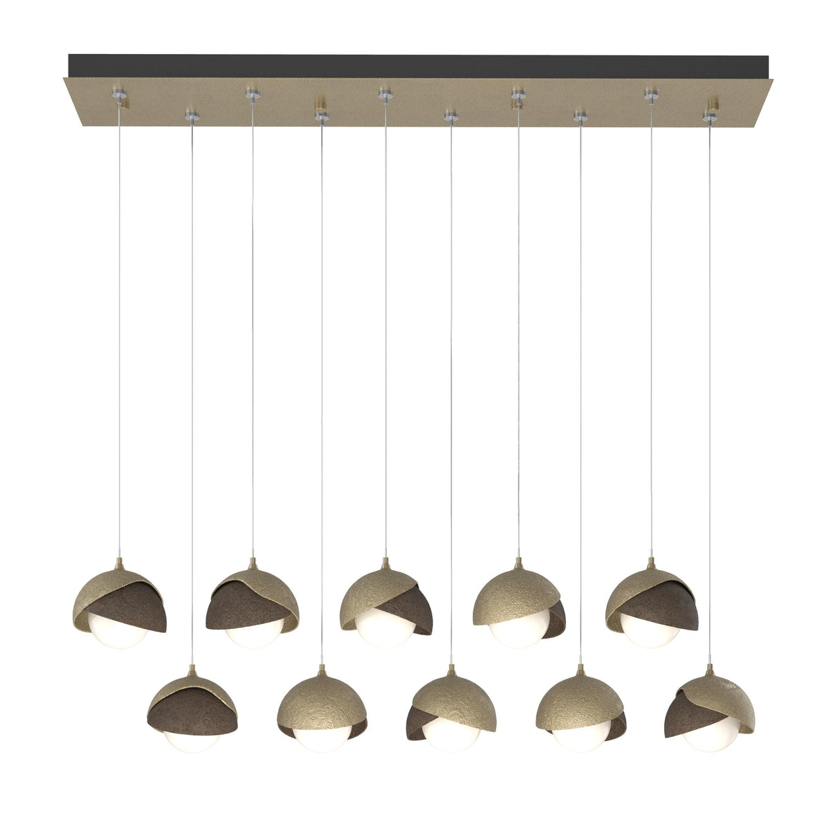 Hubbardton Forge 2022 Soft Gold Bronze Opal Glass (GG) Standard Brooklyn 10-Light Double Shade Pendant