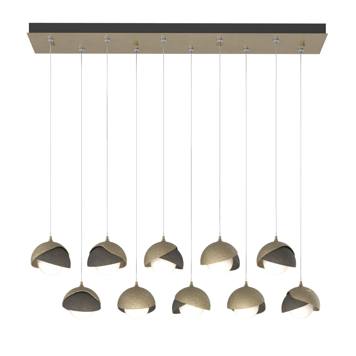 Hubbardton Forge 2022 Soft Gold Dark Smoke Opal Glass (GG) Standard Brooklyn 10-Light Double Shade Pendant