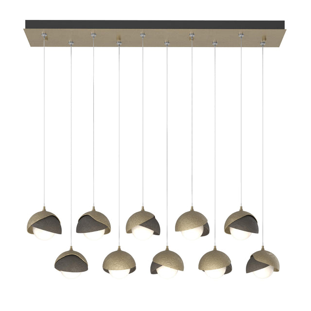 Hubbardton Forge 2022 Soft Gold Dark Smoke Opal Glass (GG) Standard Brooklyn 10-Light Double Shade Pendant