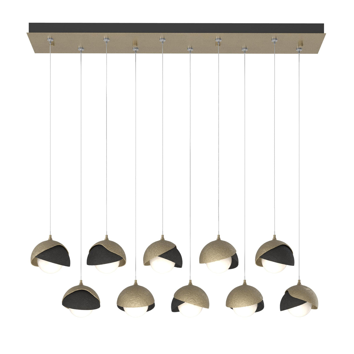 Hubbardton Forge 2022 Soft Gold Black Opal Glass (GG) Standard Brooklyn 10-Light Double Shade Pendant