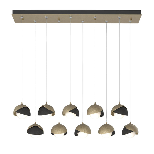 Hubbardton Forge 2022 Soft Gold Black Opal Glass (GG) Standard Brooklyn 10-Light Double Shade Pendant