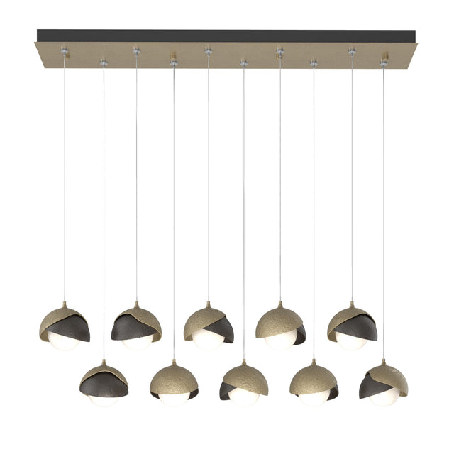Hubbardton Forge 2022 Soft Gold Oil Rubbed Bronze Opal Glass (GG) Standard Brooklyn 10-Light Double Shade Pendant