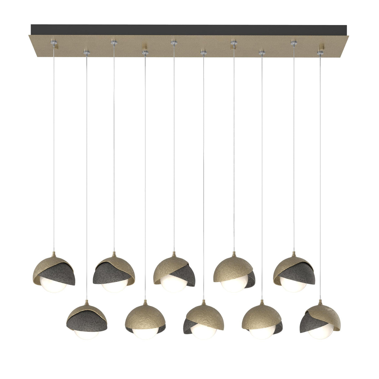 Hubbardton Forge 2022 Soft Gold Natural Iron Opal Glass (GG) Standard Brooklyn 10-Light Double Shade Pendant