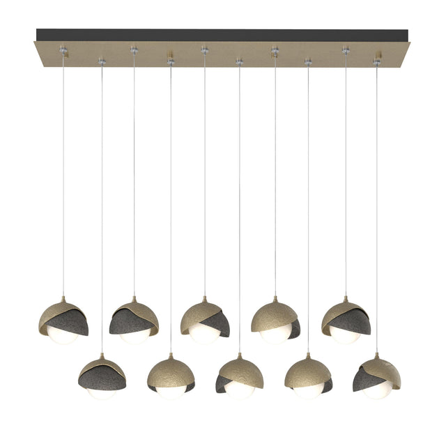 Hubbardton Forge 2022 Soft Gold Natural Iron Opal Glass (GG) Standard Brooklyn 10-Light Double Shade Pendant