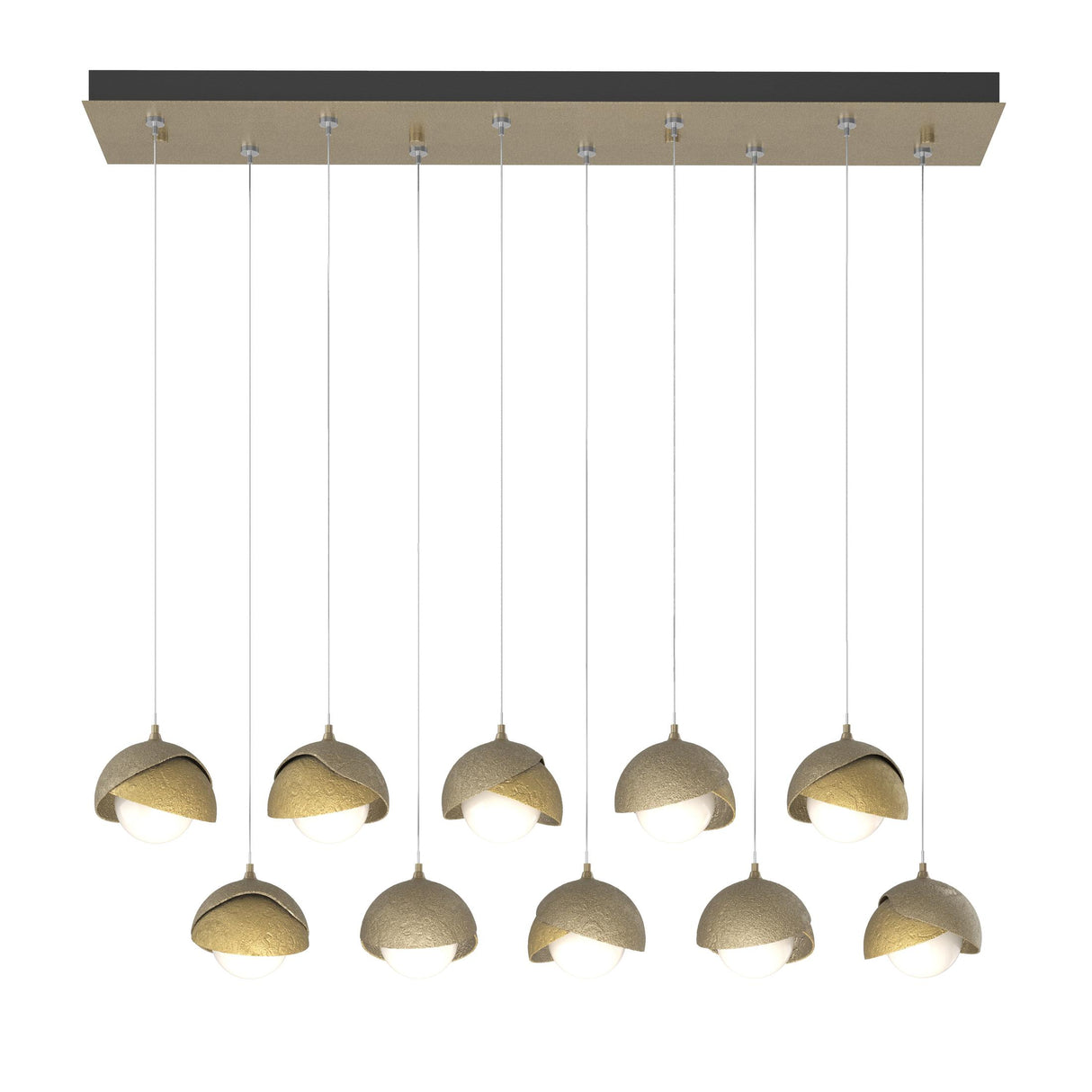 Hubbardton Forge 2022 Soft Gold Modern Brass Opal Glass (GG) Standard Brooklyn 10-Light Double Shade Pendant