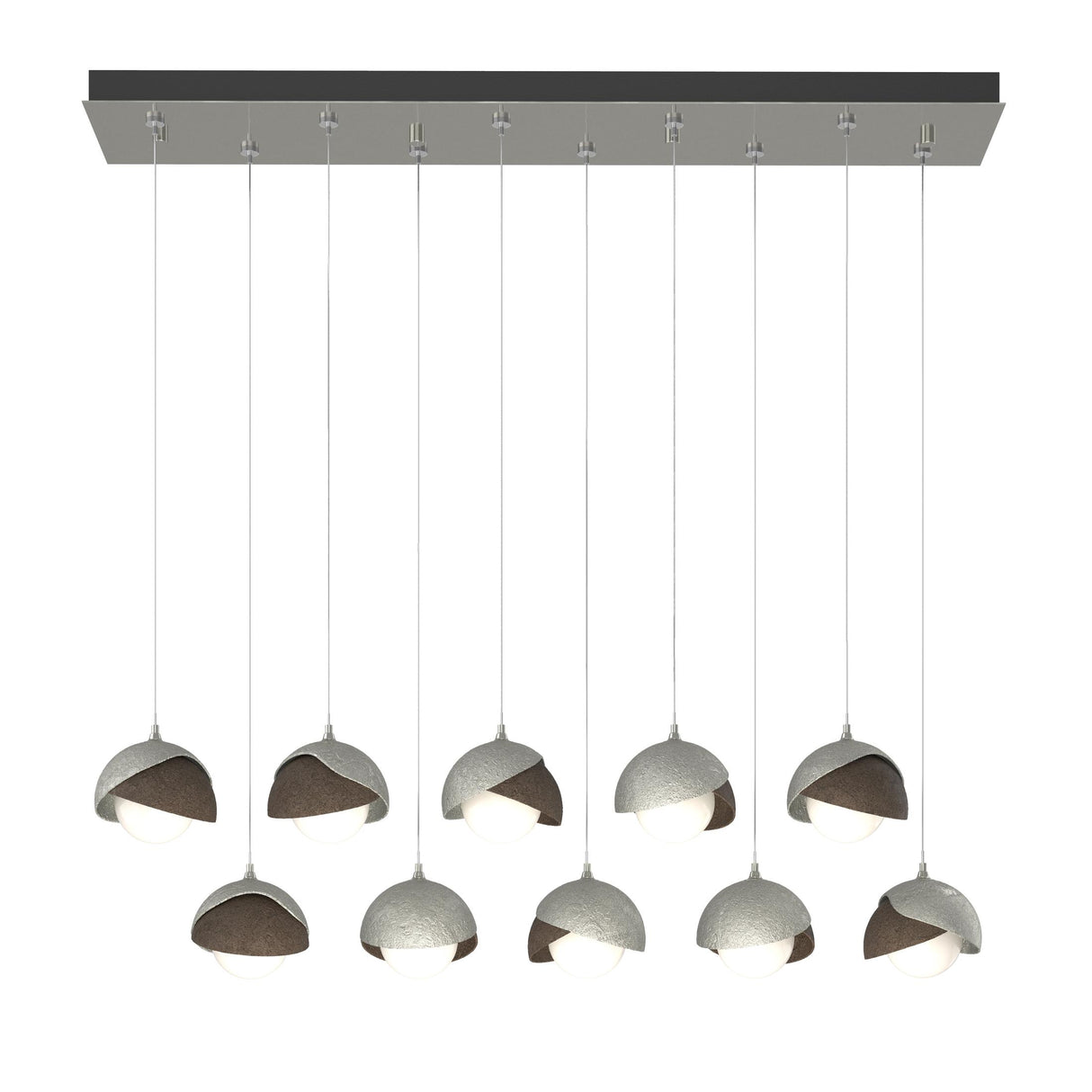 Hubbardton Forge 2022 Sterling Bronze Opal Glass (GG) Standard Brooklyn 10-Light Double Shade Pendant