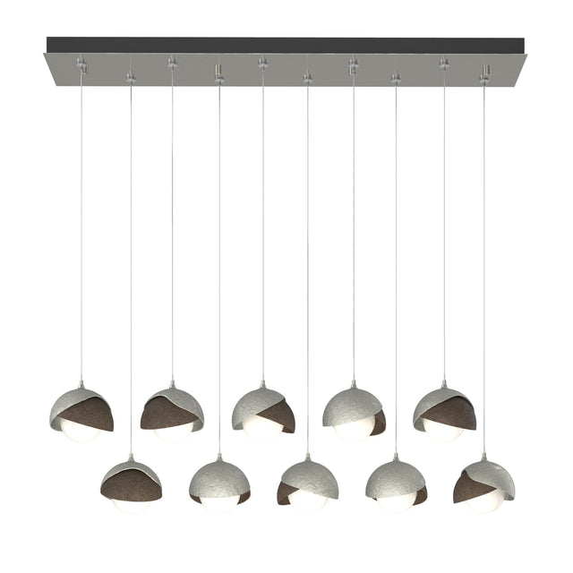 Hubbardton Forge 2022 Sterling Bronze Opal Glass (GG) Standard Brooklyn 10-Light Double Shade Pendant