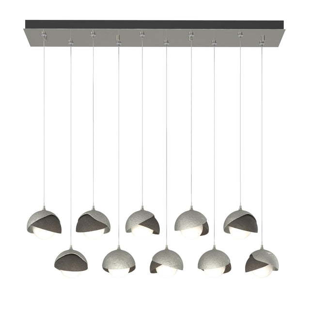 Hubbardton Forge 2022 Sterling Dark Smoke Opal Glass (GG) Standard Brooklyn 10-Light Double Shade Pendant