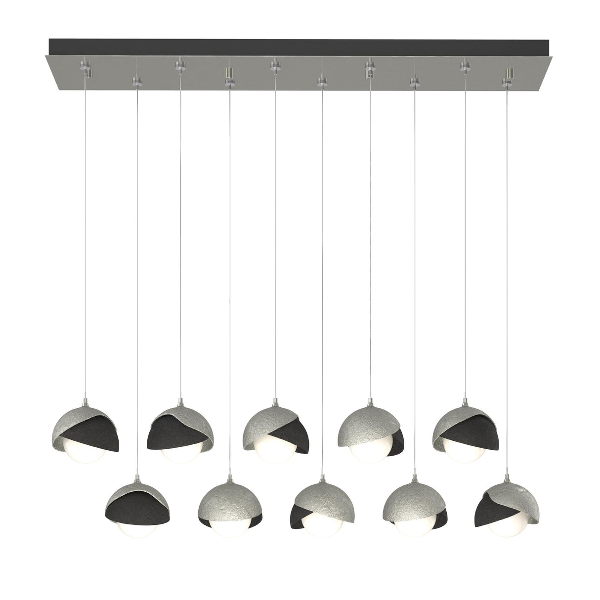 Hubbardton Forge 2022 Sterling Black Opal Glass (GG) Standard Brooklyn 10-Light Double Shade Pendant