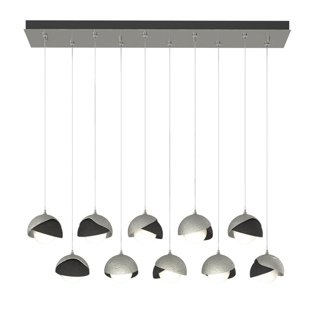 Hubbardton Forge 2022 Sterling Black Opal Glass (GG) Standard Brooklyn 10-Light Double Shade Pendant