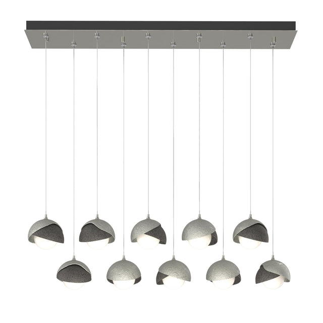 Hubbardton Forge 2022 Sterling Natural Iron Opal Glass (GG) Standard Brooklyn 10-Light Double Shade Pendant