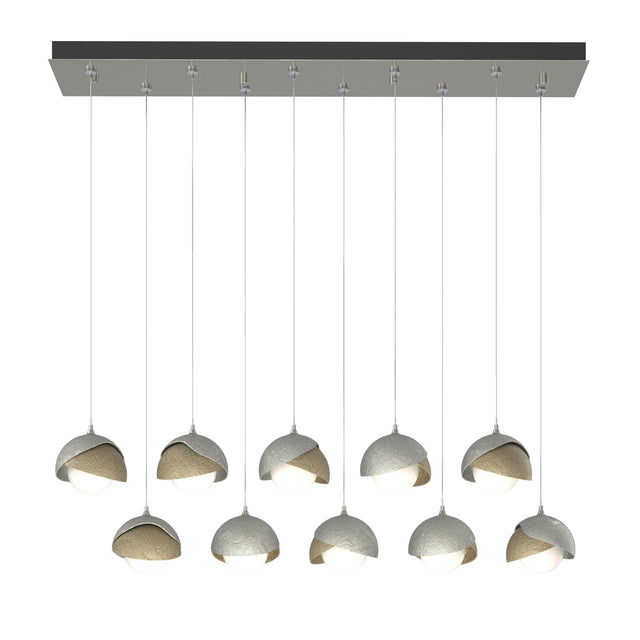Hubbardton Forge 2022 Sterling Soft Gold Opal Glass (GG) Standard Brooklyn 10-Light Double Shade Pendant