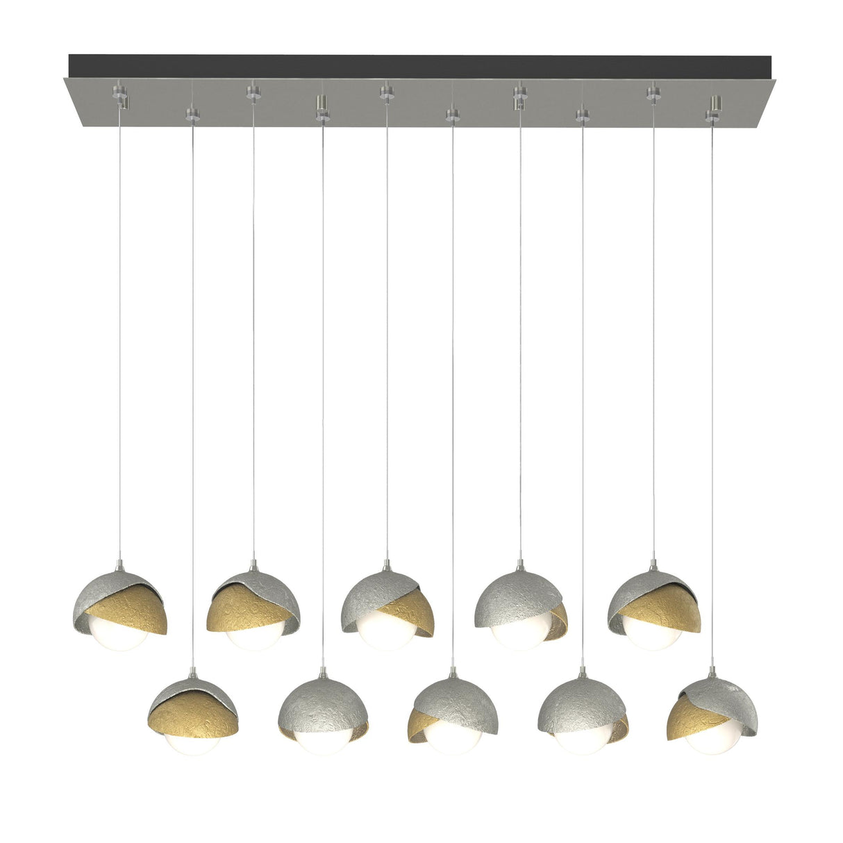 Hubbardton Forge 2022 Sterling Modern Brass Opal Glass (GG) Standard Brooklyn 10-Light Double Shade Pendant