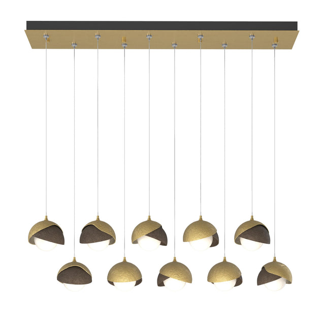 Hubbardton Forge 2022 Modern Brass Bronze Opal Glass (GG) Standard Brooklyn 10-Light Double Shade Pendant