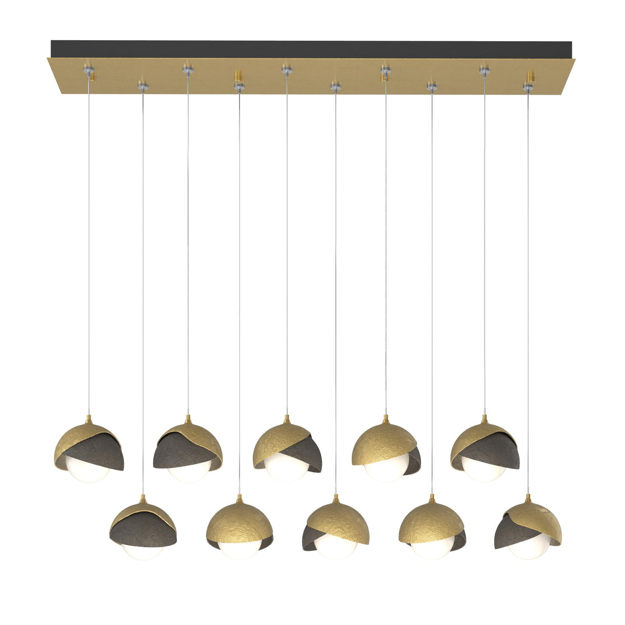 Hubbardton Forge 2022 Modern Brass Dark Smoke Opal Glass (GG) Standard Brooklyn 10-Light Double Shade Pendant