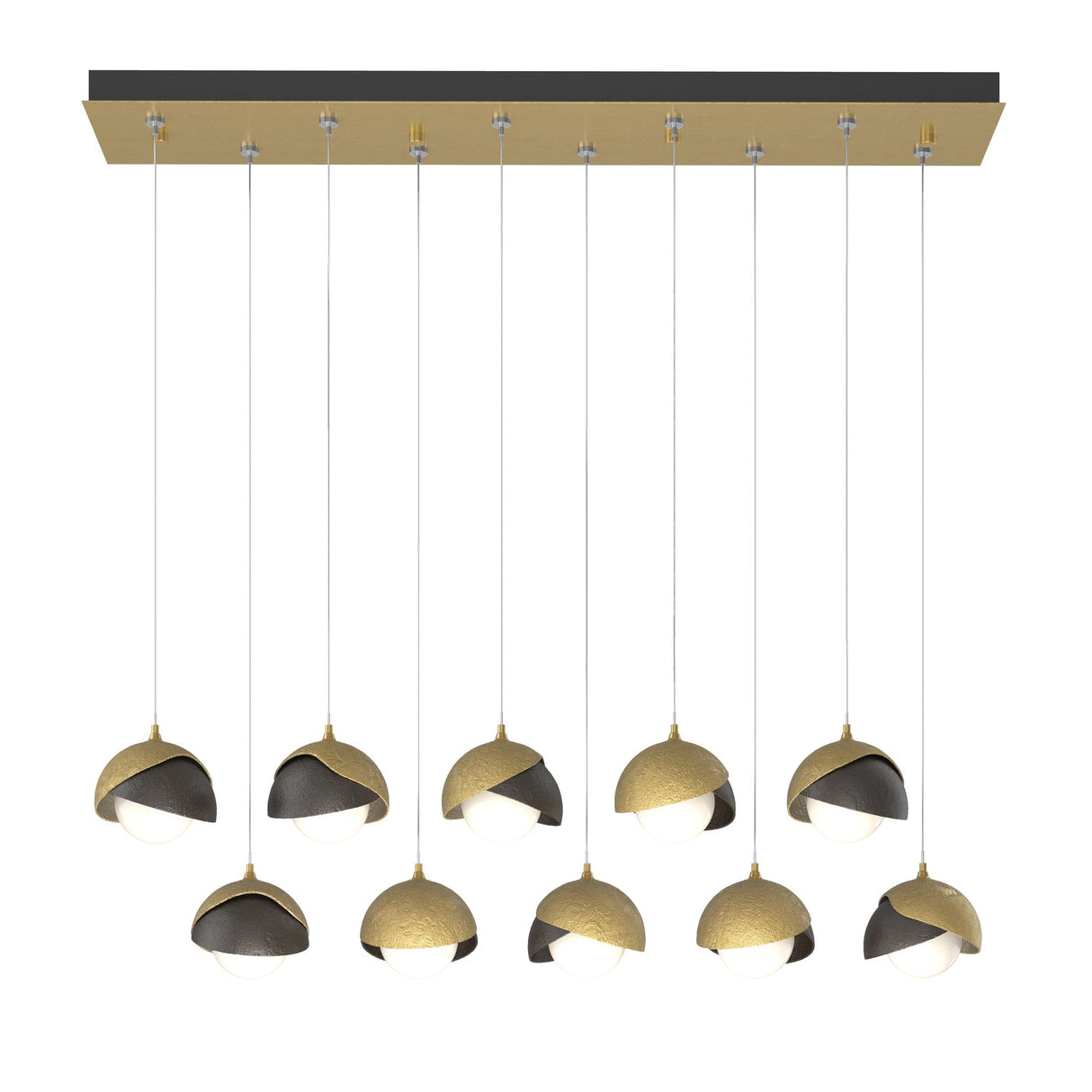 Hubbardton Forge 2022 Modern Brass Oil Rubbed Bronze Opal Glass (GG) Standard Brooklyn 10-Light Double Shade Pendant