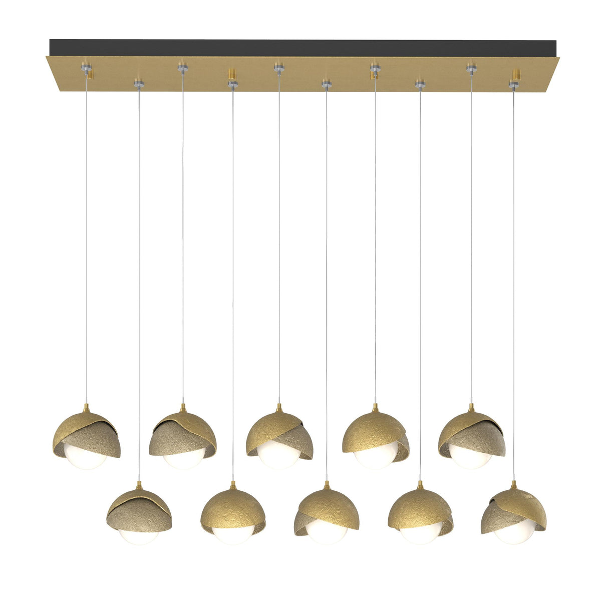 Hubbardton Forge 2022 Modern Brass Soft Gold Opal Glass (GG) Standard Brooklyn 10-Light Double Shade Pendant
