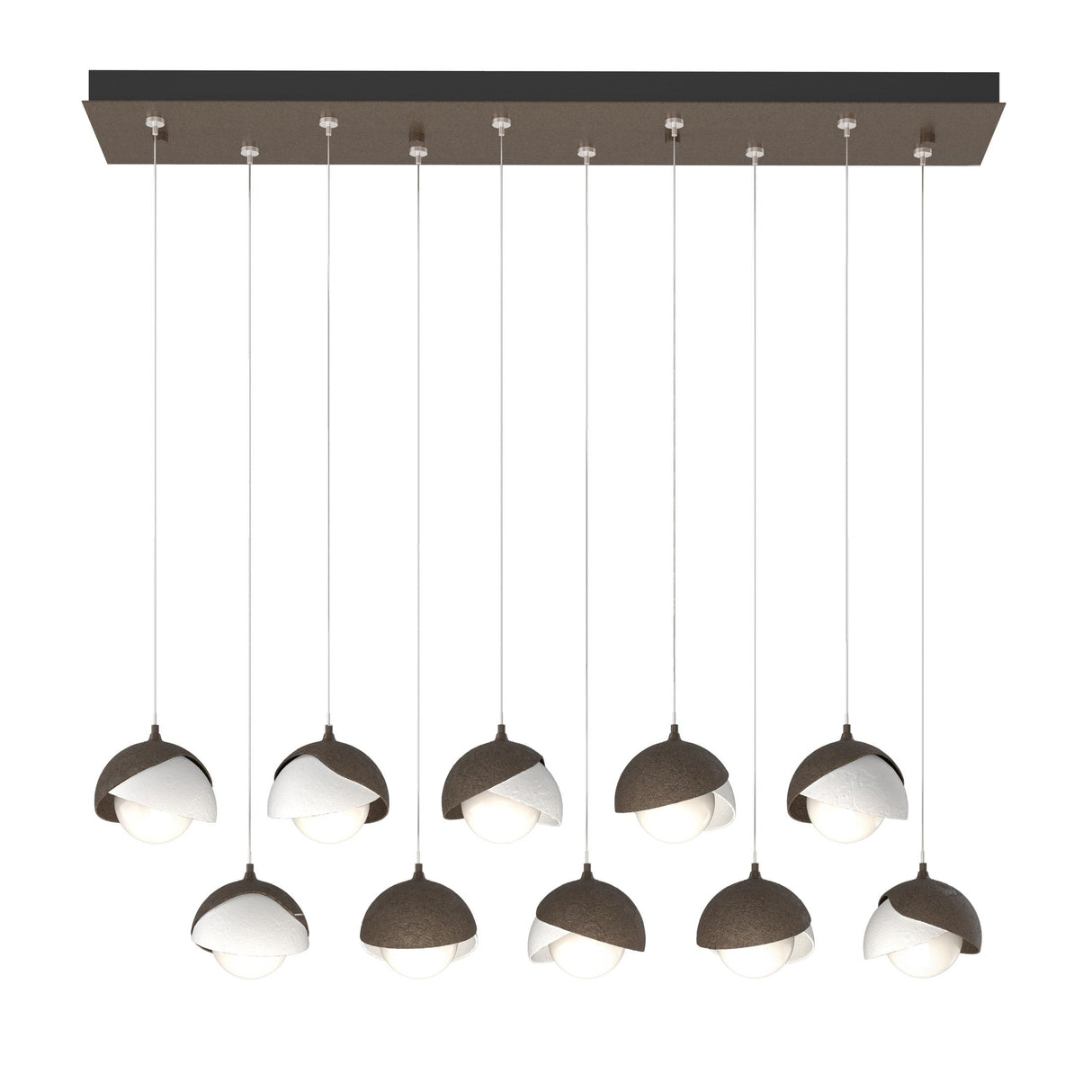 Hubbardton Forge 2022 Bronze White Opal Glass (GG) Standard Brooklyn 10-Light Double Shade Pendant