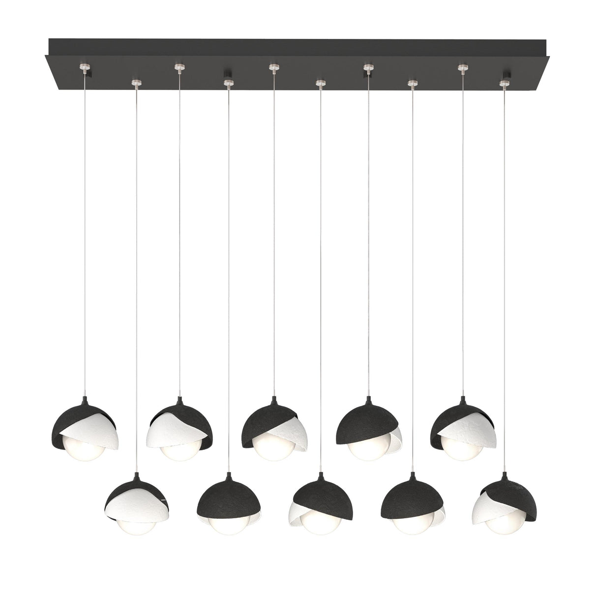 Hubbardton Forge 2022 Black White Opal Glass (GG) Standard Brooklyn 10-Light Double Shade Pendant