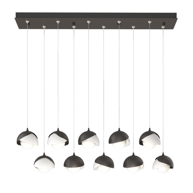 Hubbardton Forge 2022 Oil Rubbed Bronze White Opal Glass (GG) Standard Brooklyn 10-Light Double Shade Pendant