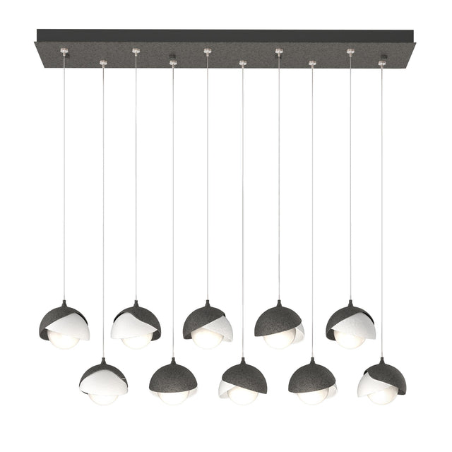 Hubbardton Forge 2022 Natural Iron White Opal Glass (GG) Standard Brooklyn 10-Light Double Shade Pendant