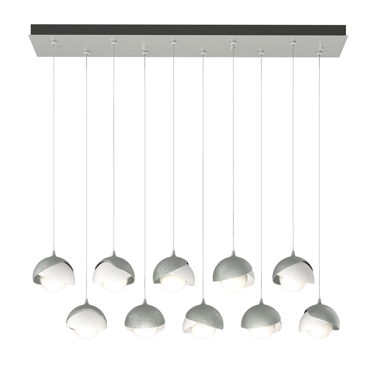 Hubbardton Forge 2022 Vintage Platinum White Opal Glass (GG) Standard Brooklyn 10-Light Double Shade Pendant