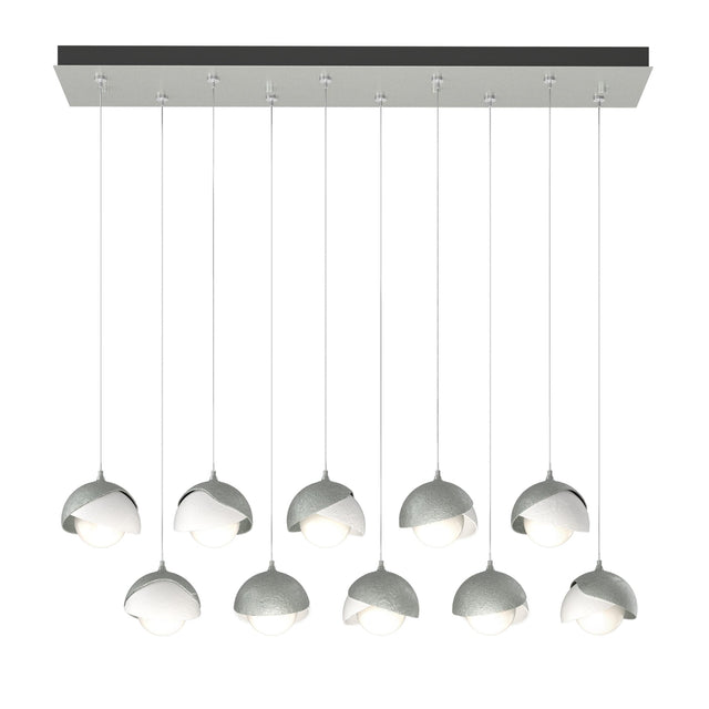 Hubbardton Forge 2022 Vintage Platinum White Opal Glass (GG) Standard Brooklyn 10-Light Double Shade Pendant