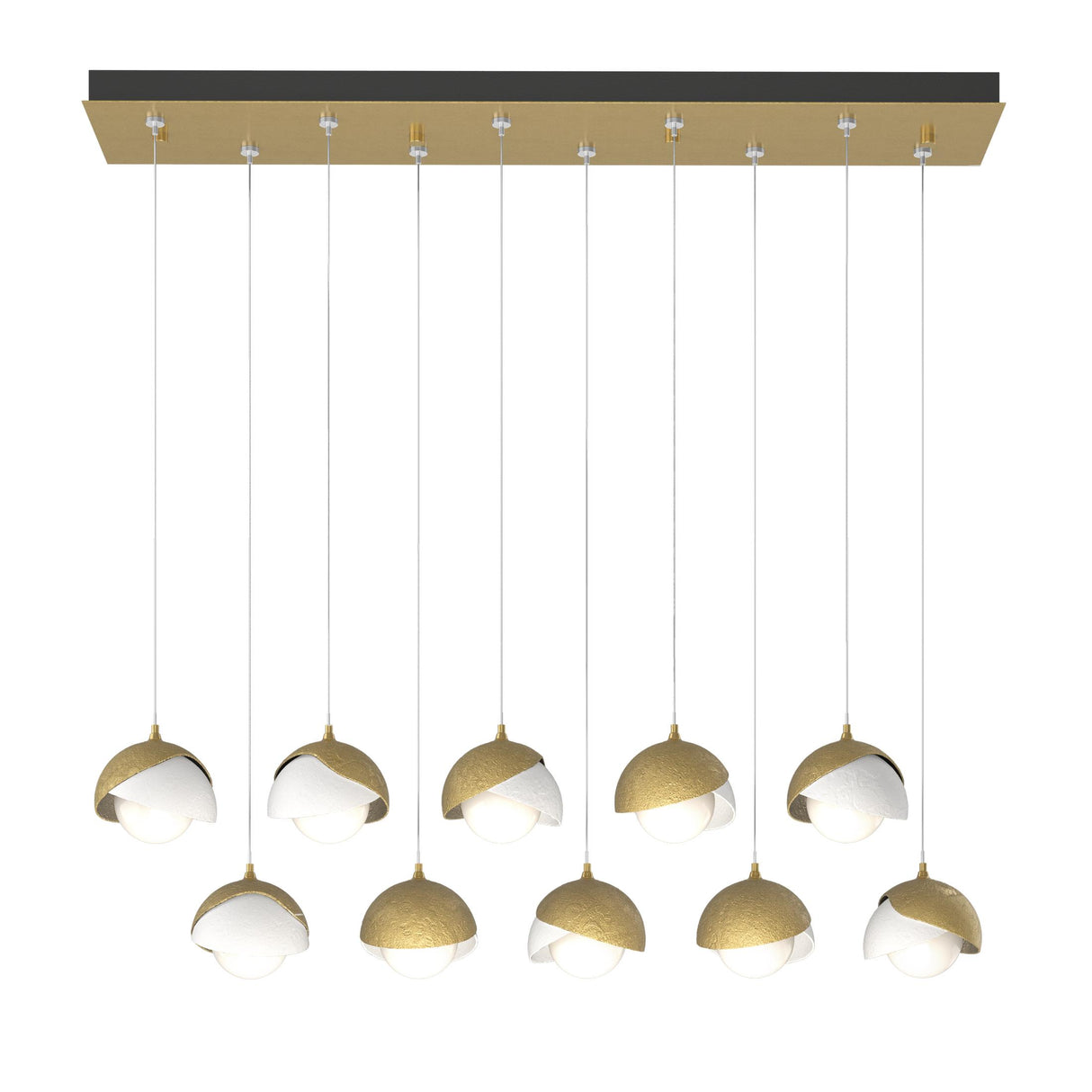 Hubbardton Forge 2022 Modern Brass White Opal Glass (GG) Standard Brooklyn 10-Light Double Shade Pendant