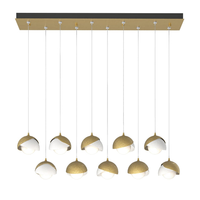 Hubbardton Forge 2022 Modern Brass White Opal Glass (GG) Standard Brooklyn 10-Light Double Shade Pendant