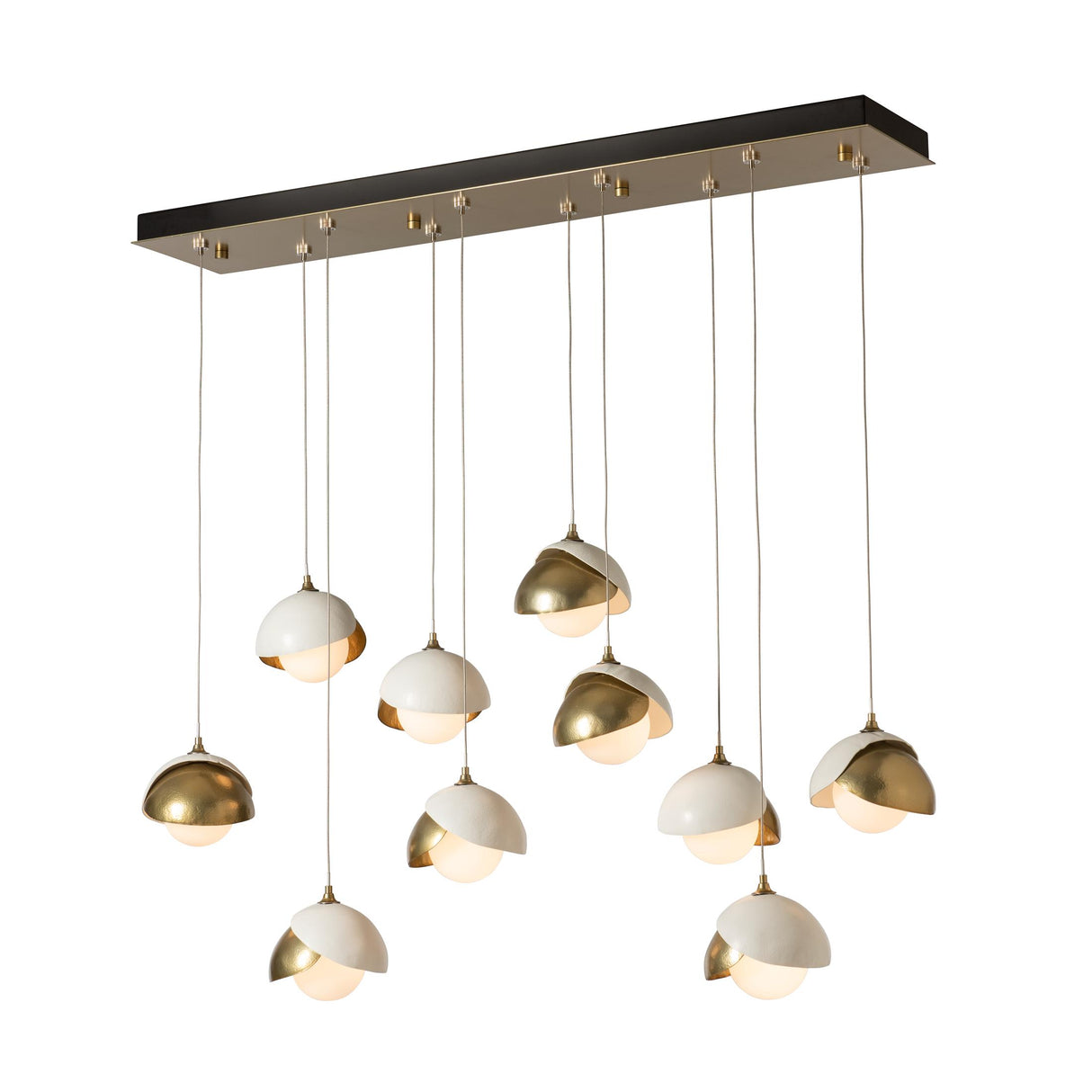 Hubbardton Forge 2022 Modern Brass White Opal Glass (GG) Standard Brooklyn 10-Light Double Shade Pendant