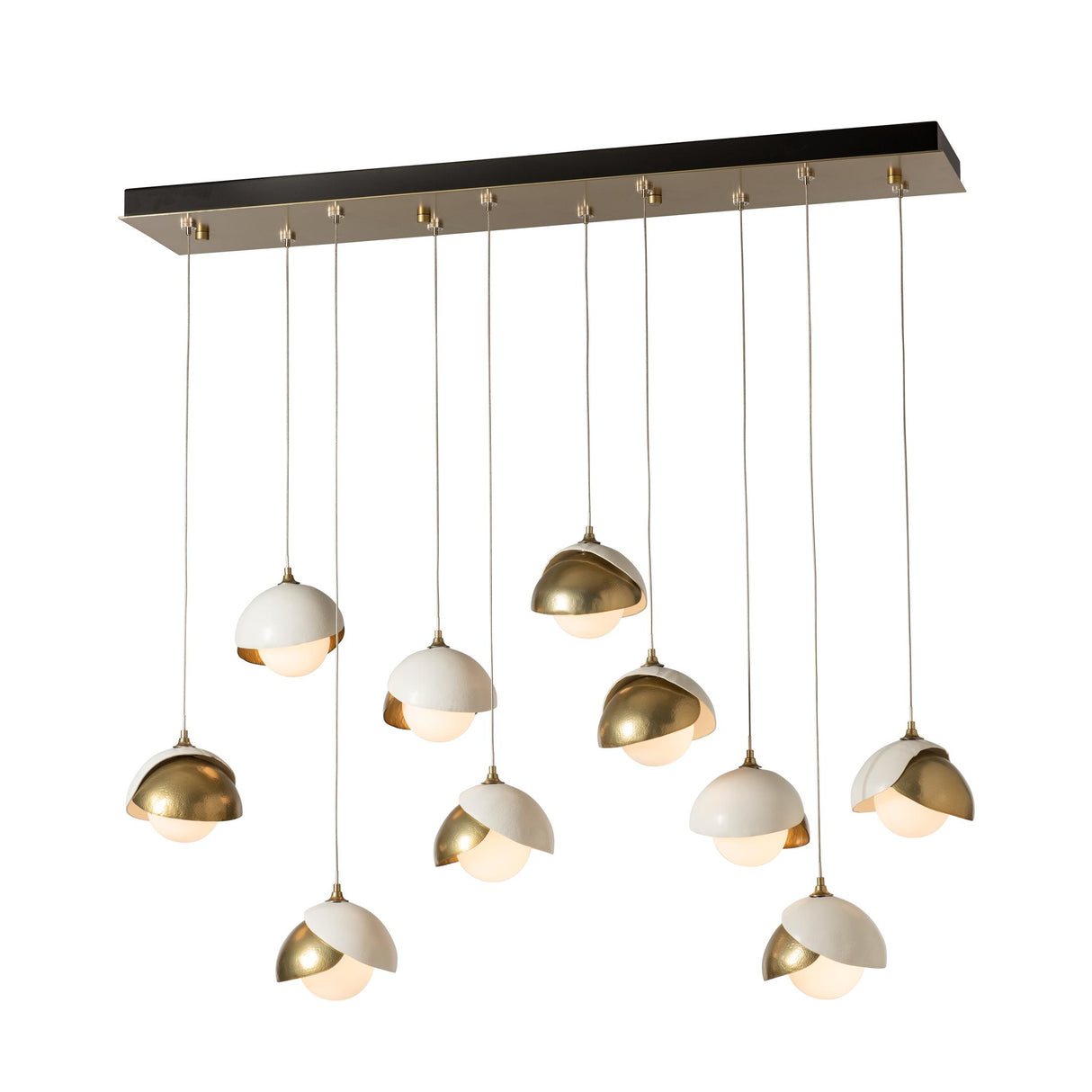 Hubbardton Forge 2022 Modern Brass White Opal Glass (GG) Standard Brooklyn 10-Light Double Shade Pendant