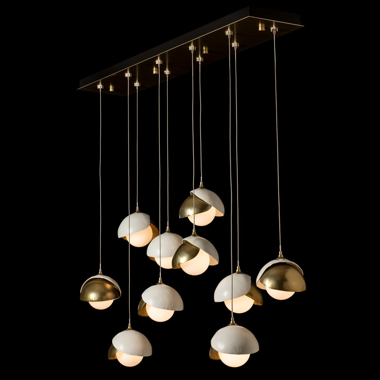 Hubbardton Forge 2022 Modern Brass White Opal Glass (GG) Standard Brooklyn 10-Light Double Shade Pendant