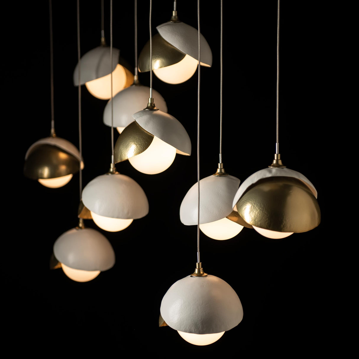 Hubbardton Forge 2022 Modern Brass White Opal Glass (GG) Standard Brooklyn 10-Light Double Shade Pendant