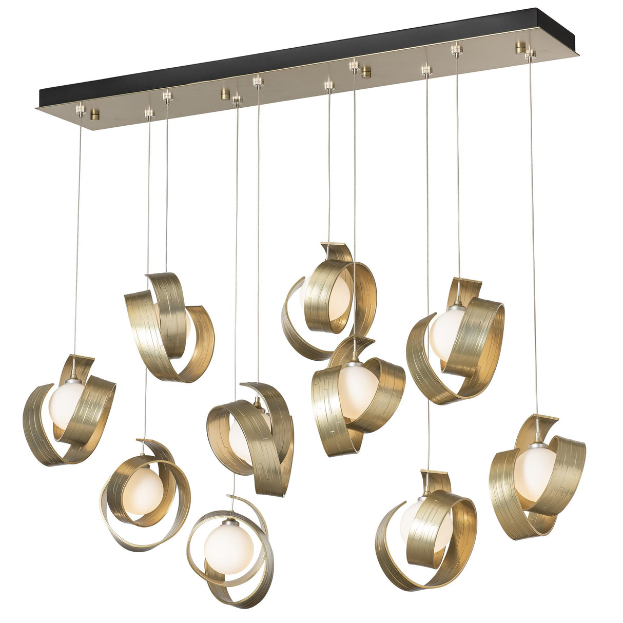 Hubbardton Forge 2023 Modern Brass Opal Glass (GG) Standard Riza 10-Light Pendant