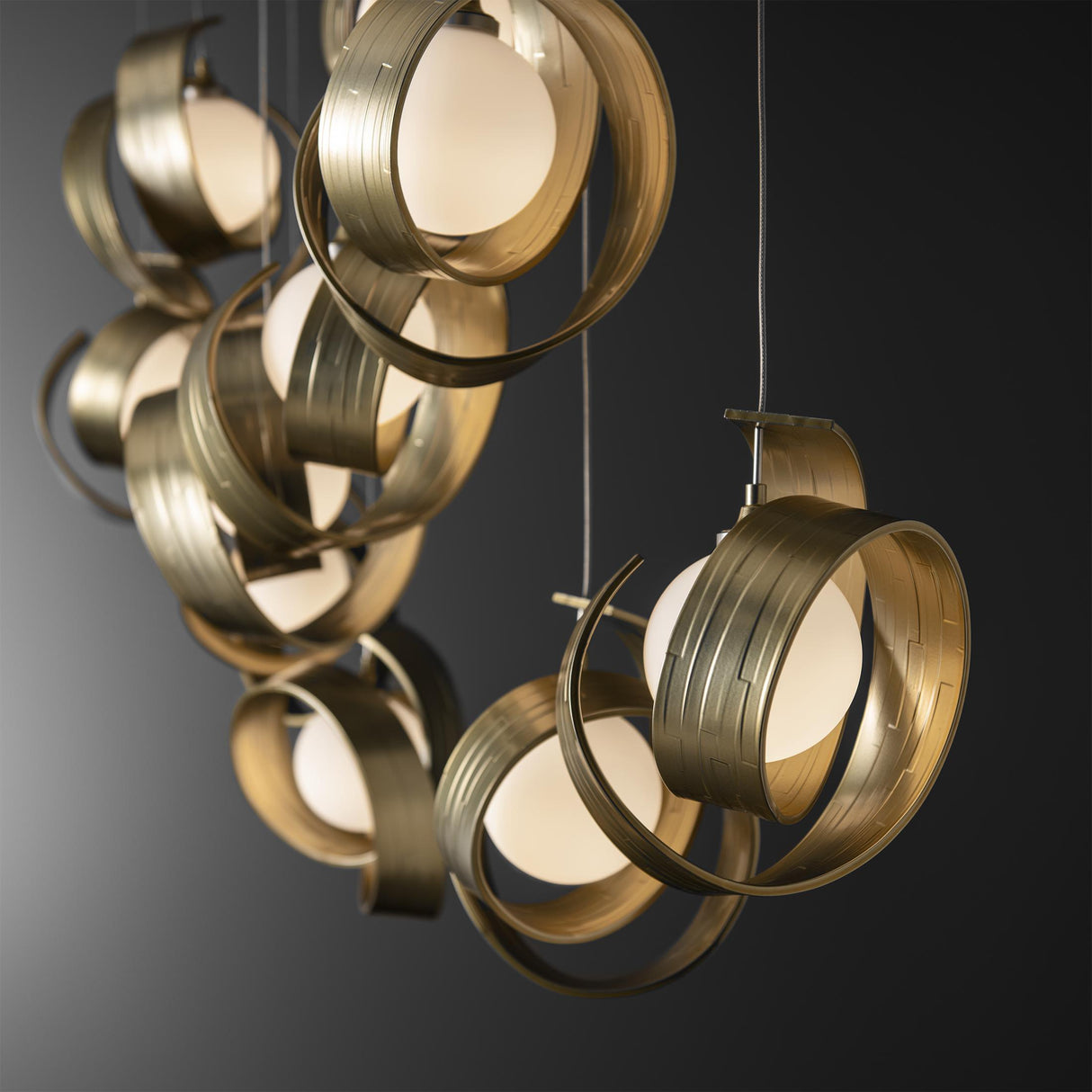 Hubbardton Forge 2023 Modern Brass Opal Glass (GG) Standard Riza 10-Light Pendant