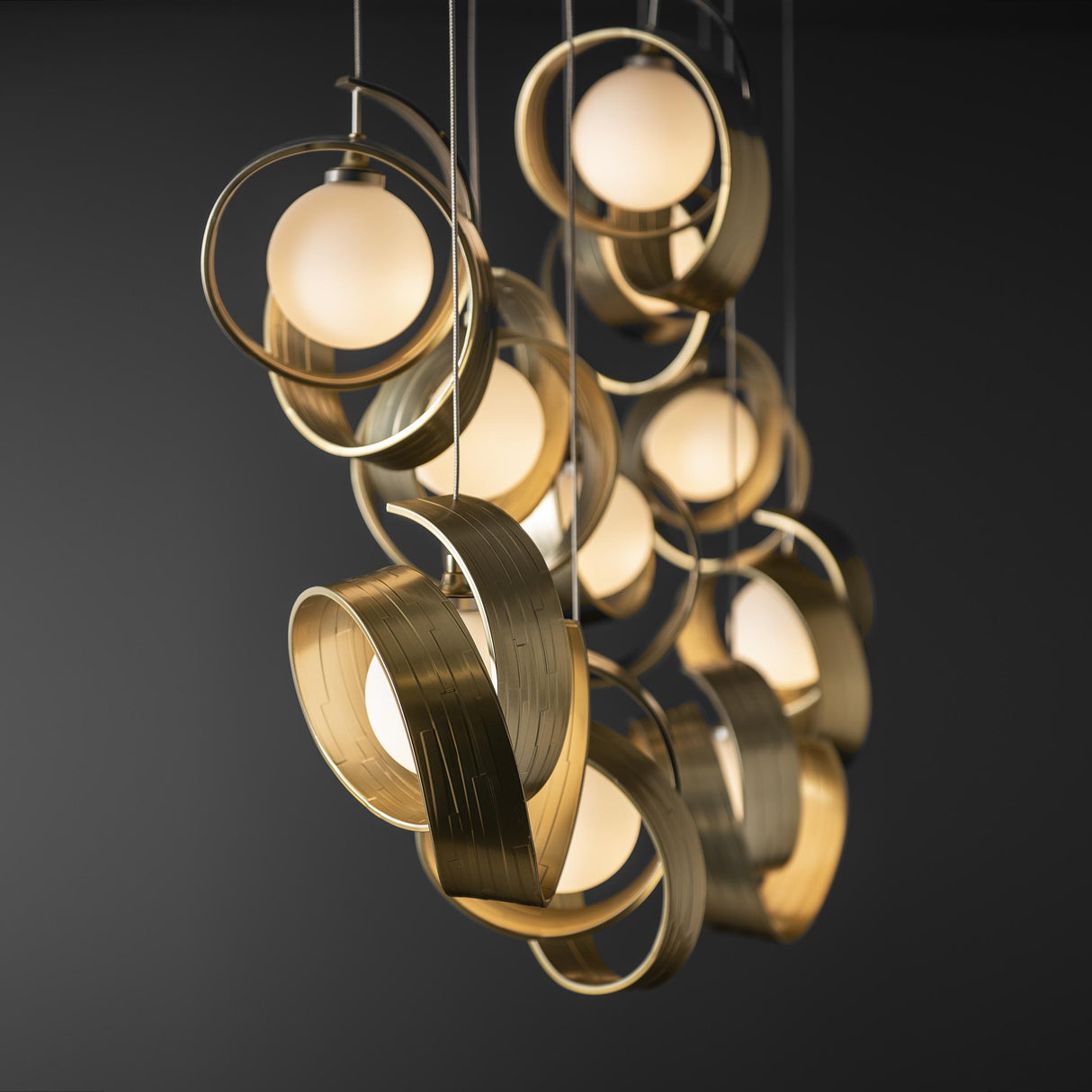 Hubbardton Forge 2023 Modern Brass Opal Glass (GG) Standard Riza 10-Light Pendant