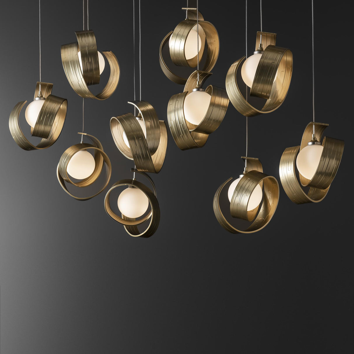 Hubbardton Forge 2023 Modern Brass Opal Glass (GG) Standard Riza 10-Light Pendant